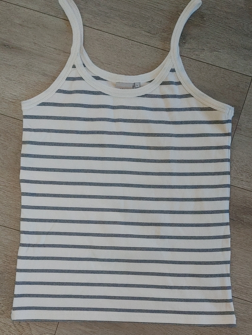 Girls' White Tank Top with Navy Stripes